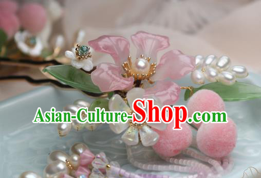 Chinese Handmade Peach Flower Hairpin Traditional Ancient Princess Pearls Hair Stick Chinese Handmade Peach Flower Hairpin Traditional Ancient Princess Pearls Hair Stick