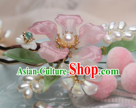 Chinese Handmade Peach Flower Hairpin Traditional Ancient Princess Pearls Hair Stick Chinese Handmade Peach Flower Hairpin Traditional Ancient Princess Pearls Hair Stick