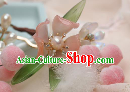 Chinese Handmade Peach Flower Hairpin Traditional Ancient Princess Pearls Hair Stick Chinese Handmade Peach Flower Hairpin Traditional Ancient Princess Pearls Hair Stick