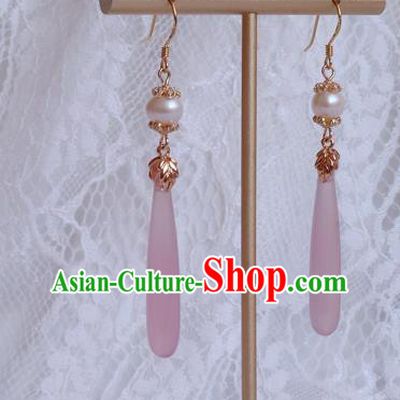 China Traditional Hanfu Pink Earrings Ancient Ming Dynasty Eardrop Jewelry