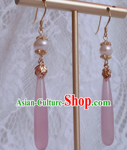 China Traditional Hanfu Pink Earrings Ancient Ming Dynasty Eardrop Jewelry China Traditional Hanfu Pink Earrings Ancient Ming Dynasty Eardrop Jewelry