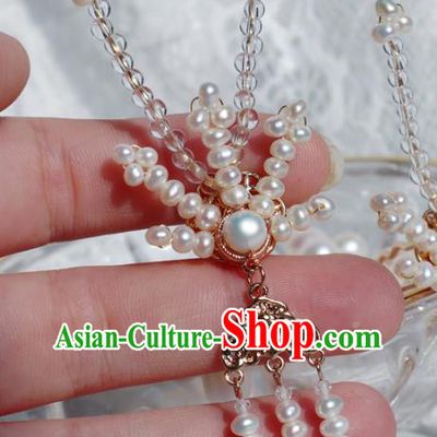 Chinese Handmade Pearls Phoenix Hairpin Traditional Ming Dynasty Noble Lady Hair Stick