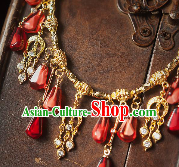 China Traditional Ming Dynasty Princess Tassel Necklace Accessories Handmade Golden Necklet Jewelry China Traditional Ming Dynasty Princess Tassel Necklace Accessories Handmade Golden Necklet Jewelry