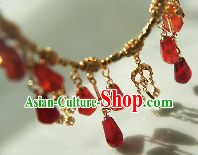 China Traditional Ming Dynasty Princess Tassel Necklace Accessories Handmade Golden Necklet Jewelry China Traditional Ming Dynasty Princess Tassel Necklace Accessories Handmade Golden Necklet Jewelry