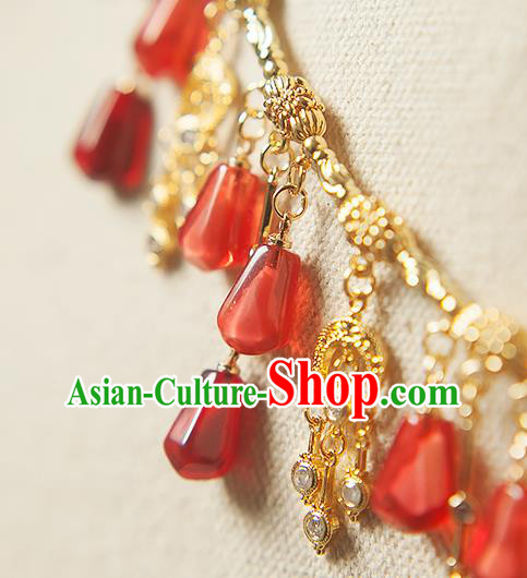 China Traditional Ming Dynasty Princess Tassel Necklace Accessories Handmade Golden Necklet Jewelry China Traditional Ming Dynasty Princess Tassel Necklace Accessories Handmade Golden Necklet Jewelry