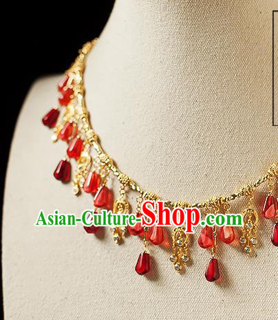 China Traditional Ming Dynasty Princess Tassel Necklace Accessories Handmade Golden Necklet Jewelry China Traditional Ming Dynasty Princess Tassel Necklace Accessories Handmade Golden Necklet Jewelry
