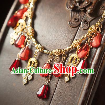 China Traditional Ming Dynasty Princess Tassel Necklace Accessories Handmade Golden Necklet Jewelry