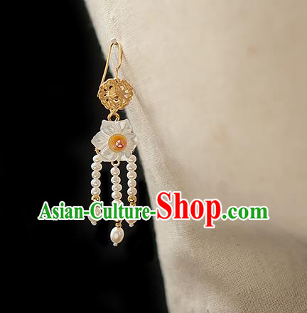 China Traditional Hanfu Pearls Tassel Earrings Ancient Ming Dynasty Princess Shell Daffodil Ear Jewelry China Traditional Hanfu Pearls Tassel Earrings Ancient Ming Dynasty Princess Shell Daffodil Ear Jewelry