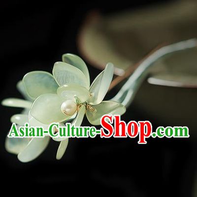 Chinese Handmade Pearls Hair Accessories Traditional Song Dynasty Princess Jade Mangnolia Hairpin