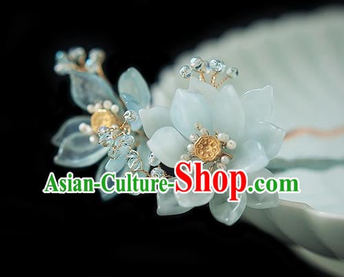 Chinese Handmade Blue Lotus Hair Stick Traditional Ming Dynasty Princess Hairpin Chinese Handmade Blue Lotus Hair Stick Traditional Ming Dynasty Princess Hairpin