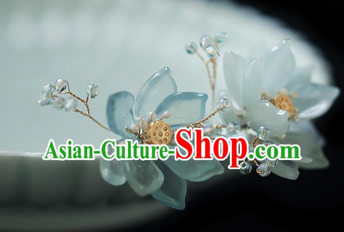 Chinese Handmade Blue Lotus Hair Stick Traditional Ming Dynasty Princess Hairpin Chinese Handmade Blue Lotus Hair Stick Traditional Ming Dynasty Princess Hairpin