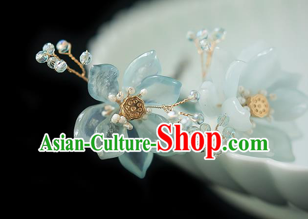 Chinese Handmade Blue Lotus Hair Stick Traditional Ming Dynasty Princess Hairpin Chinese Handmade Blue Lotus Hair Stick Traditional Ming Dynasty Princess Hairpin