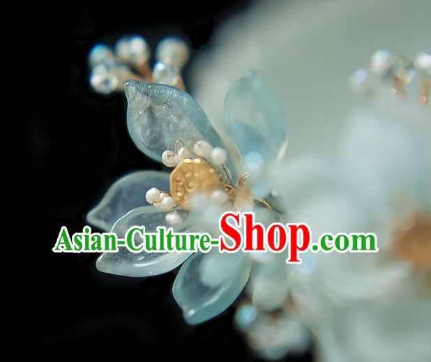 Chinese Handmade Blue Lotus Hair Stick Traditional Ming Dynasty Princess Hairpin Chinese Handmade Blue Lotus Hair Stick Traditional Ming Dynasty Princess Hairpin
