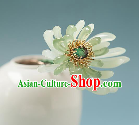 Chinese Handmade Hair Stick Traditional Ming Dynasty Empress Green Chrysanthemum Hairpin Chinese Handmade Hair Stick Traditional Ming Dynasty Empress Green Chrysanthemum Hairpin