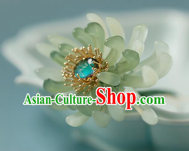 Chinese Handmade Hair Stick Traditional Ming Dynasty Empress Green Chrysanthemum Hairpin Chinese Handmade Hair Stick Traditional Ming Dynasty Empress Green Chrysanthemum Hairpin