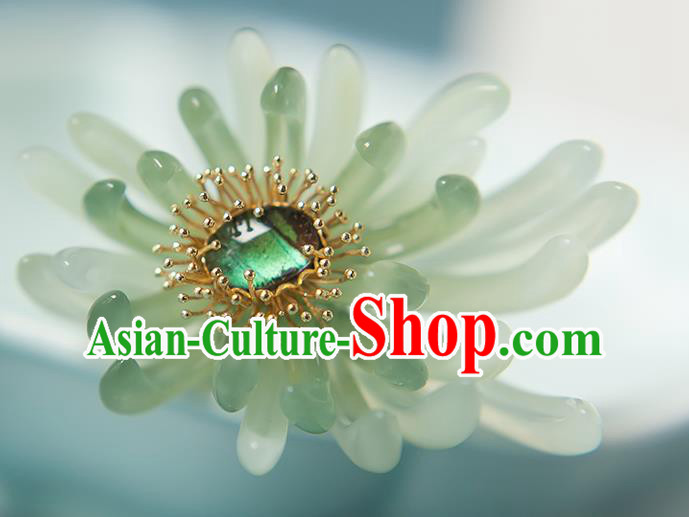 Chinese Handmade Hair Stick Traditional Ming Dynasty Empress Green Chrysanthemum Hairpin Chinese Handmade Hair Stick Traditional Ming Dynasty Empress Green Chrysanthemum Hairpin