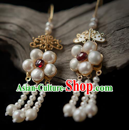 China Traditional Hanfu Pearls Earrings Ancient Ming Dynasty Princess Ruby Ear Jewelry China Traditional Hanfu Pearls Earrings Ancient Ming Dynasty Princess Ruby Ear Jewelry
