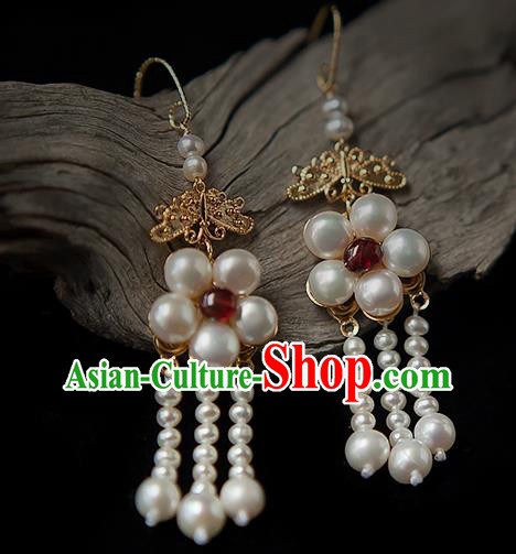 China Traditional Hanfu Pearls Earrings Ancient Ming Dynasty Princess Ruby Ear Jewelry China Traditional Hanfu Pearls Earrings Ancient Ming Dynasty Princess Ruby Ear Jewelry