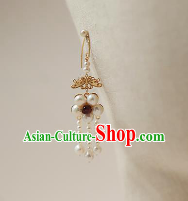 China Traditional Hanfu Pearls Earrings Ancient Ming Dynasty Princess Ruby Ear Jewelry China Traditional Hanfu Pearls Earrings Ancient Ming Dynasty Princess Ruby Ear Jewelry