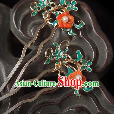 Chinese Handmade Hair Comb Traditional Ming Dynasty Princess Red Plum Hairpin