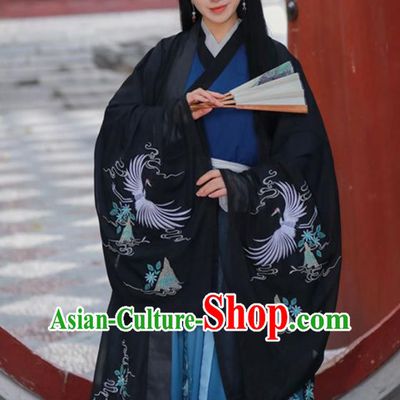 Traditional China Jin Dynasty Nobility Beauty Historical Costumes Ancient Female Swordsman Black Hanfu Dress