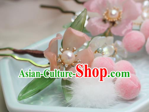 Chinese Handmade Peach Flower Hairpin Traditional Ancient Princess Pearls Hair Stick Chinese Handmade Peach Flower Hairpin Traditional Ancient Princess Pearls Hair Stick