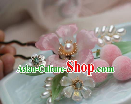 Chinese Handmade Peach Flower Hairpin Traditional Ancient Princess Pearls Hair Stick Chinese Handmade Peach Flower Hairpin Traditional Ancient Princess Pearls Hair Stick