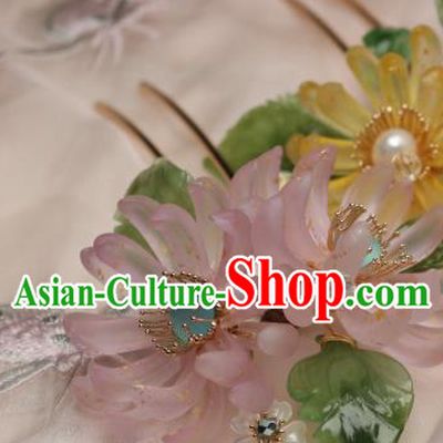 Chinese Handmade Hair Stick Traditional Ancient Princess Pink Chrysanthemum Hairpin