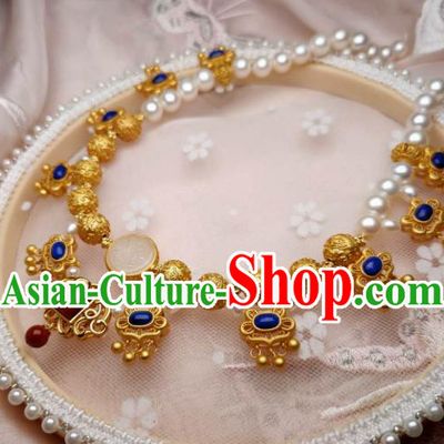 China Traditional Tang Dynasty Golden Necklet Accessories Handmade Hanfu Phoenix Pattern Necklace
