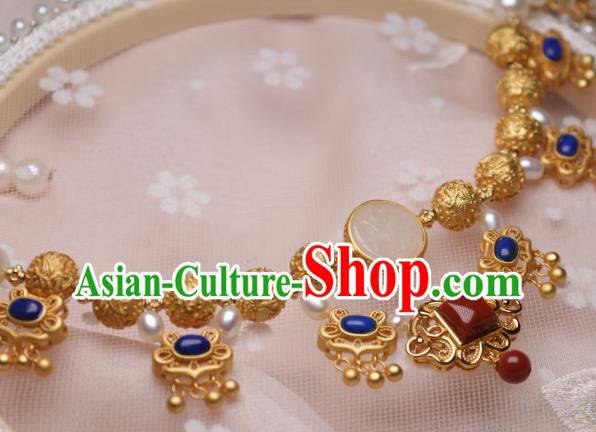 China Traditional Tang Dynasty Golden Necklet Accessories Handmade Hanfu Phoenix Pattern Necklace China Traditional Tang Dynasty Golden Necklet Accessories Handmade Hanfu Phoenix Pattern Necklace