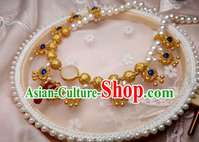 China Traditional Tang Dynasty Golden Necklet Accessories Handmade Hanfu Phoenix Pattern Necklace China Traditional Tang Dynasty Golden Necklet Accessories Handmade Hanfu Phoenix Pattern Necklace