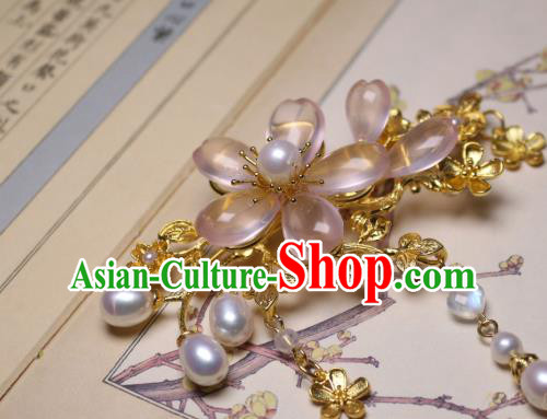 Chinese Traditional Ancient Princess Sakura Hairpin Handmade Tang Dynasty Rose Quartz Hair Stick Chinese Traditional Ancient Princess Sakura Hairpin Handmade Tang Dynasty Rose Quartz Hair Stick
