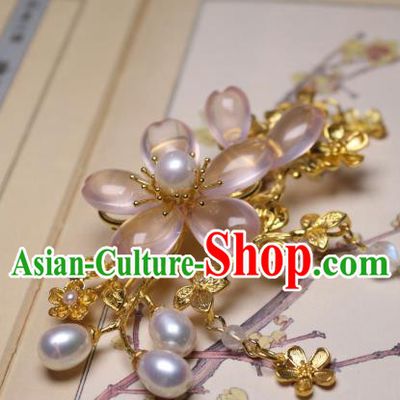 Chinese Traditional Ancient Princess Sakura Hairpin Handmade Tang Dynasty Rose Quartz Hair Stick