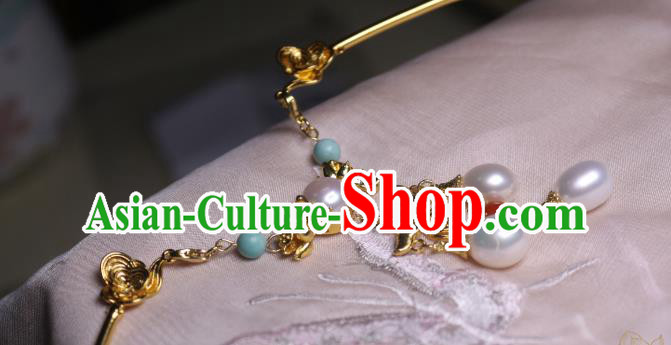 China Traditional Tang Dynasty Golden Lotus Necklet Accessories Handmade Hanfu Pearls Tassel Necklace China Traditional Tang Dynasty Golden Lotus Necklet Accessories Handmade Hanfu Pearls Tassel Necklace