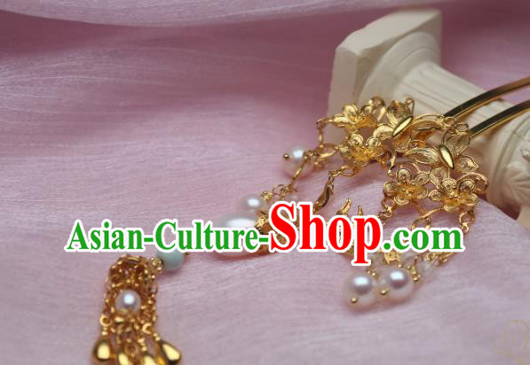 Chinese Handmade Pearls Tassel Hair Stick Traditional Ancient Princess Golden Butterfly Hairpin Chinese Handmade Pearls Tassel Hair Stick Traditional Ancient Princess Golden Butterfly Hairpin