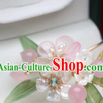 Chinese Handmade Shell Flowers Hair Stick Traditional Ancient Princess Pink Peach Blossom Hairpin