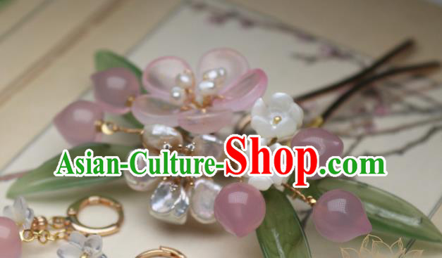 Chinese Handmade Shell Flowers Hair Stick Traditional Ancient Princess Pink Peach Blossom Hairpin Chinese Handmade Shell Flowers Hair Stick Traditional Ancient Princess Pink Peach Blossom Hairpin
