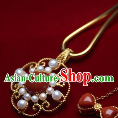 China Traditional Pearls Agate Necklet Accessories Handmade Hanfu Necklace Pendant