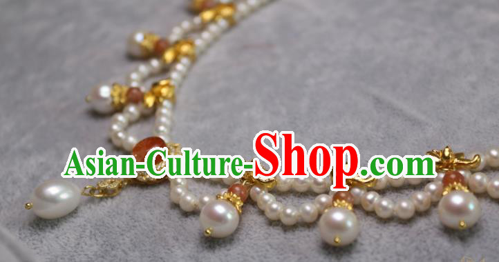 China Traditional Tang Dynasty Agate Necklet Accessories Handmade Hanfu Pearls Necklace China Traditional Tang Dynasty Agate Necklet Accessories Handmade Hanfu Pearls Necklace