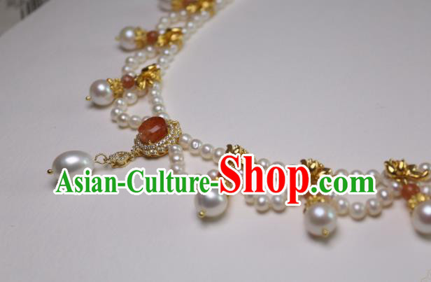China Traditional Tang Dynasty Agate Necklet Accessories Handmade Hanfu Pearls Necklace China Traditional Tang Dynasty Agate Necklet Accessories Handmade Hanfu Pearls Necklace