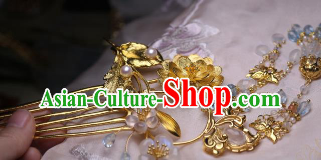 Chinese Handmade Tassel Hair Comb Traditional Ancient Princess Golden Lotus Hairpin Chinese Handmade Tassel Hair Comb Traditional Ancient Princess Golden Lotus Hairpin