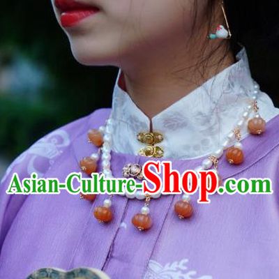 China Traditional Ming Dynasty Pearls Necklet Accessories Handmade Hanfu Agate Pumpkin Necklace