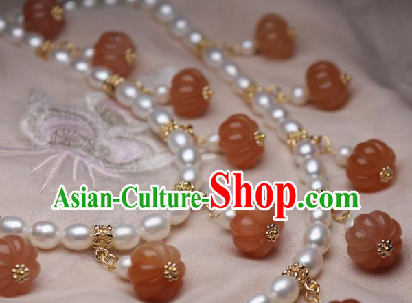 China Traditional Ming Dynasty Pearls Necklet Accessories Handmade Hanfu Agate Pumpkin Necklace China Traditional Ming Dynasty Pearls Necklet Accessories Handmade Hanfu Agate Pumpkin Necklace