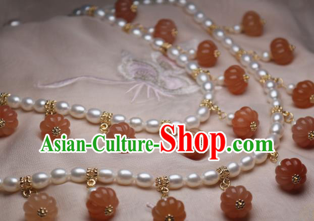 China Traditional Ming Dynasty Pearls Necklet Accessories Handmade Hanfu Agate Pumpkin Necklace China Traditional Ming Dynasty Pearls Necklet Accessories Handmade Hanfu Agate Pumpkin Necklace