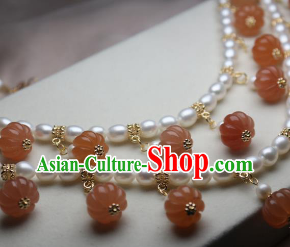 China Traditional Ming Dynasty Pearls Necklet Accessories Handmade Hanfu Agate Pumpkin Necklace China Traditional Ming Dynasty Pearls Necklet Accessories Handmade Hanfu Agate Pumpkin Necklace