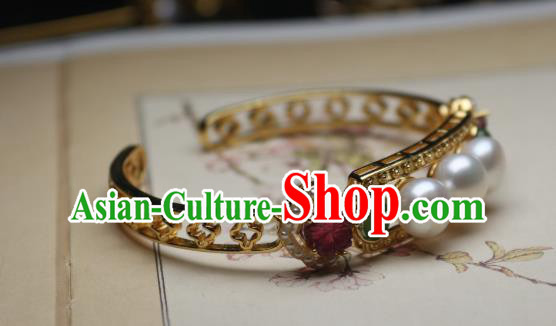 China Traditional Qing Dynasty Tourmaline Pearls Bracelet Accessories Handmade Golden Bangle Jewelry China Traditional Qing Dynasty Tourmaline Pearls Bracelet Accessories Handmade Golden Bangle Jewelry