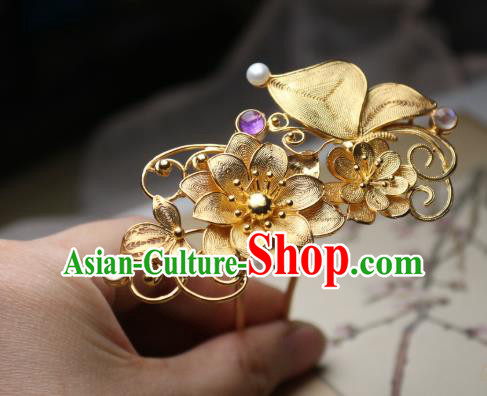 Chinese Handmade Golden Lotus Hair Stick Traditional Ancient Princess Amethyst Hairpin Chinese Handmade Golden Lotus Hair Stick Traditional Ancient Princess Amethyst Hairpin