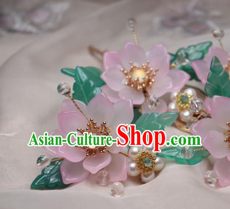 Chinese Handmade Pink Epiphyllum Hair Stick Traditional Ancient Princess White Chalcedony Hairpin Chinese Handmade Pink Epiphyllum Hair Stick Traditional Ancient Princess White Chalcedony Hairpin