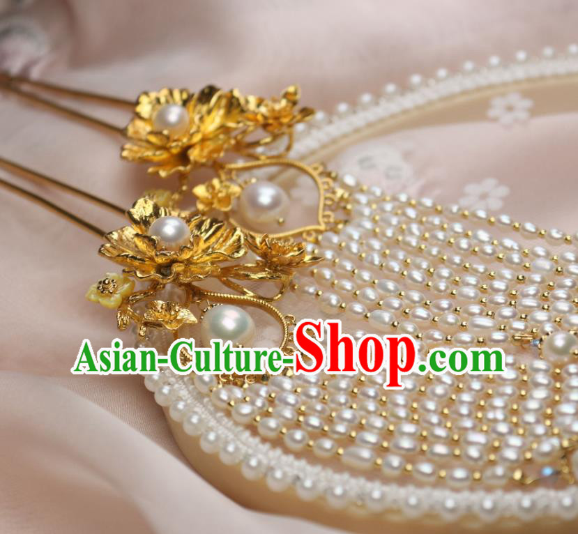 Chinese Traditional Ancient Princess Golden Peony Hairpin Handmade Tang Dynasty Pearls Tassel Hair Stick Chinese Traditional Ancient Princess Golden Peony Hairpin Handmade Tang Dynasty Pearls Tassel Hair Stick