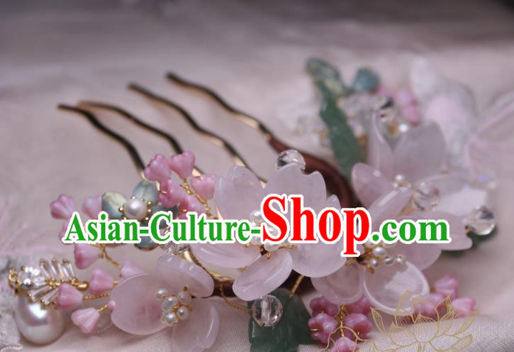 Chinese Handmade Sakura Hair Comb Traditional Ancient Princess Rose Quartz Hairpin Headwear Chinese Handmade Sakura Hair Comb Traditional Ancient Princess Rose Quartz Hairpin Headwear